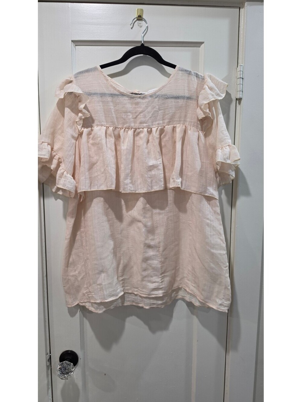 FSL Apparel Women's 1XL Light Pink Ruffle Sleeve Blouse
